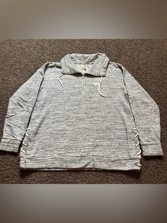 PINK Victoria's Secret Sweaters - PINK Victoria's Secret Men's Light Gray Half-Zip Pullover with Lace-Up Sides